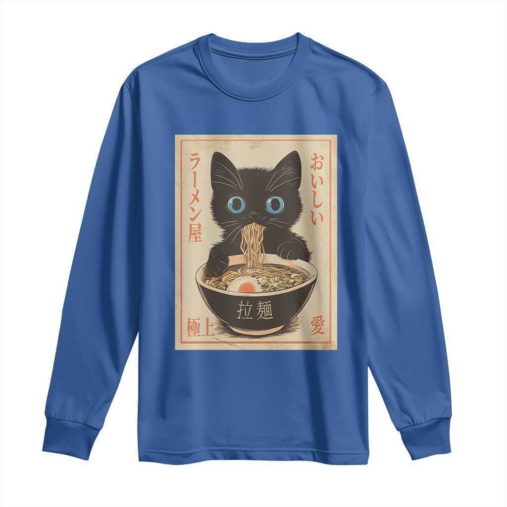 Vintage Kawaii Cat Ramen Graphic Long Sleeve Shirt Retro Japanese Anime Inspo - Wonder Print Shop