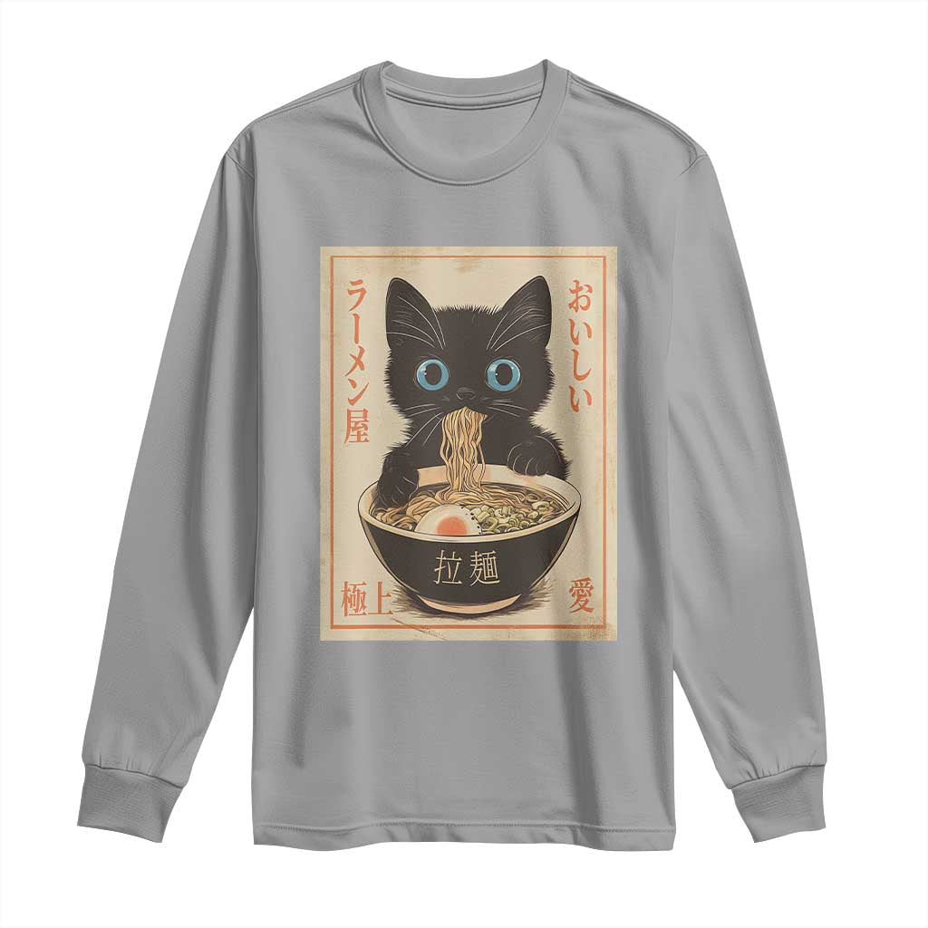 Vintage Kawaii Cat Ramen Graphic Long Sleeve Shirt Retro Japanese Anime Inspo - Wonder Print Shop