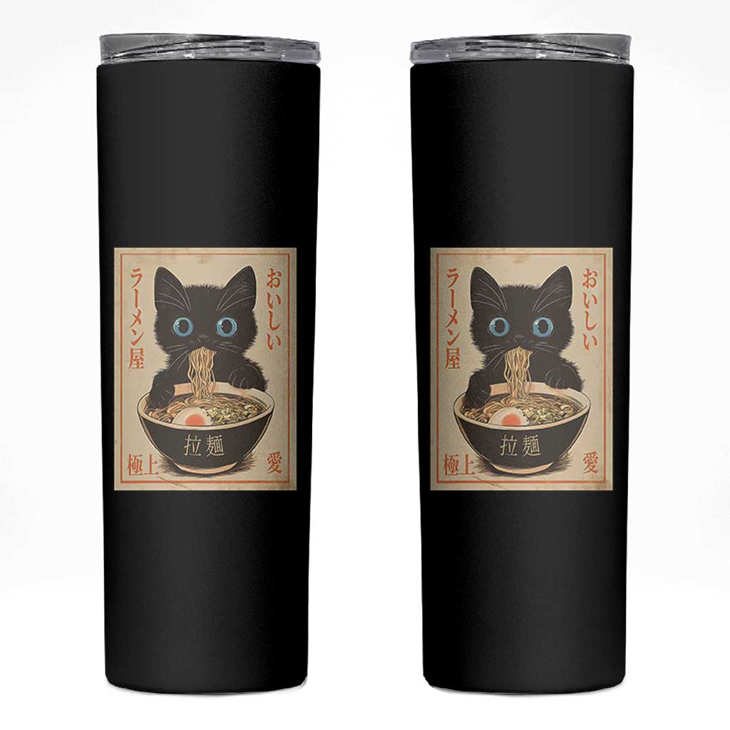 Vintage Kawaii Cat Ramen Graphic Skinny Tumbler Retro Japanese Anime Inspo - Wonder Print Shop