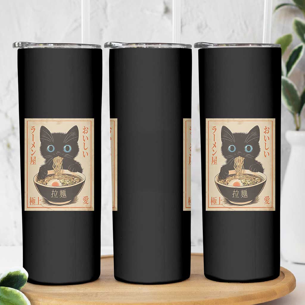 Vintage Kawaii Cat Ramen Graphic Skinny Tumbler Retro Japanese Anime Inspo - Wonder Print Shop