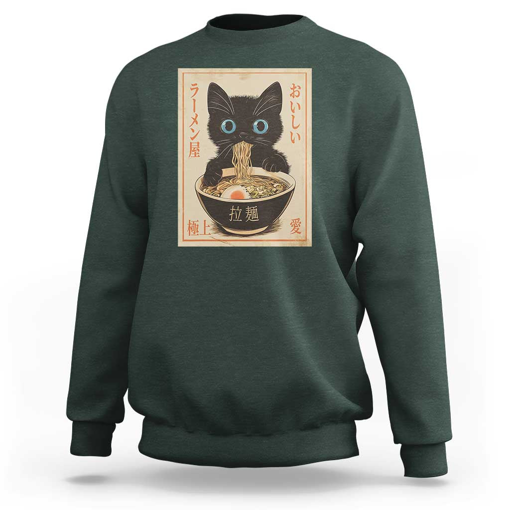 Vintage Kawaii Cat Ramen Graphic Sweatshirt Retro Japanese Anime Inspo - Wonder Print Shop