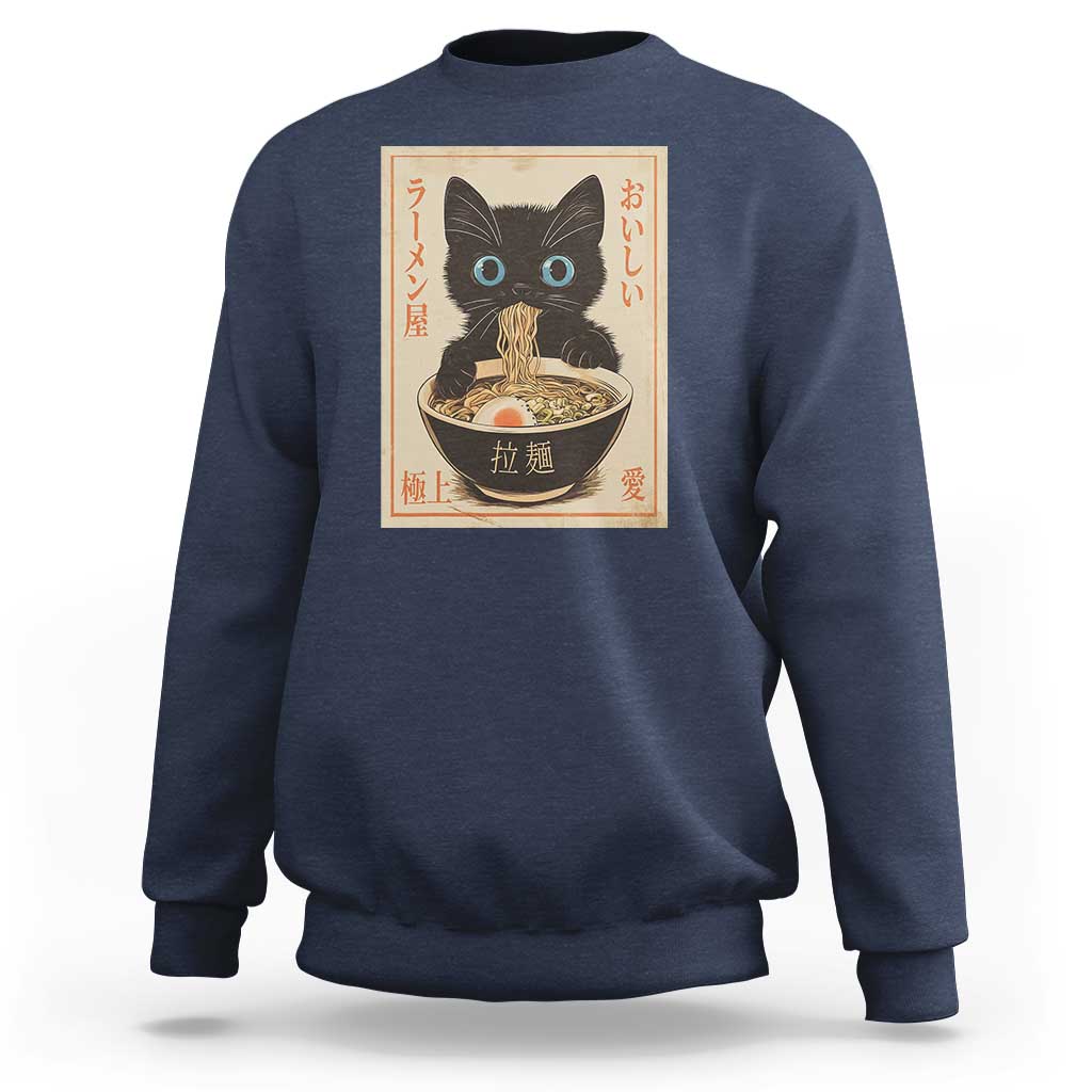 Vintage Kawaii Cat Ramen Graphic Sweatshirt Retro Japanese Anime Inspo - Wonder Print Shop