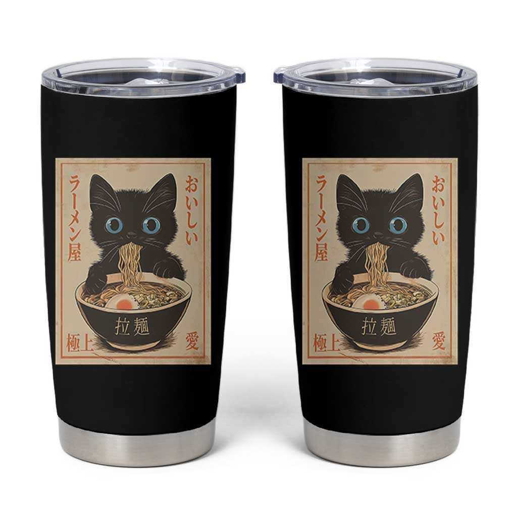 Vintage Kawaii Cat Ramen Graphic Tumbler Cup Retro Japanese Anime Inspo - Wonder Print Shop