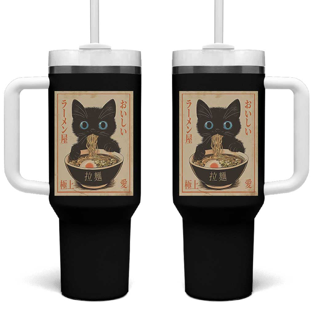 Vintage Kawaii Cat Ramen Graphic Tumbler With Handle Retro Japanese Anime Inspo - Wonder Print Shop
