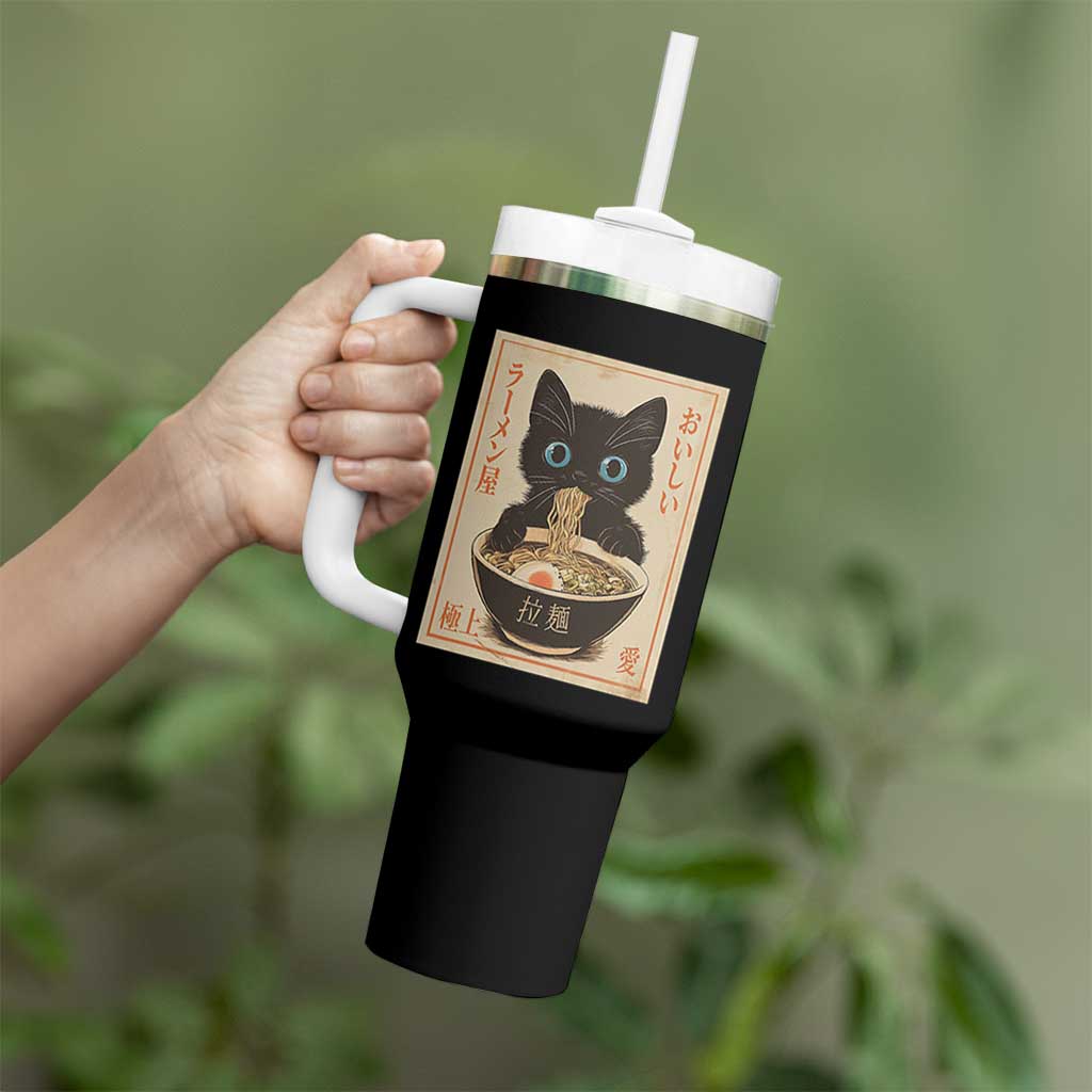 Vintage Kawaii Cat Ramen Graphic Tumbler With Handle Retro Japanese Anime Inspo - Wonder Print Shop