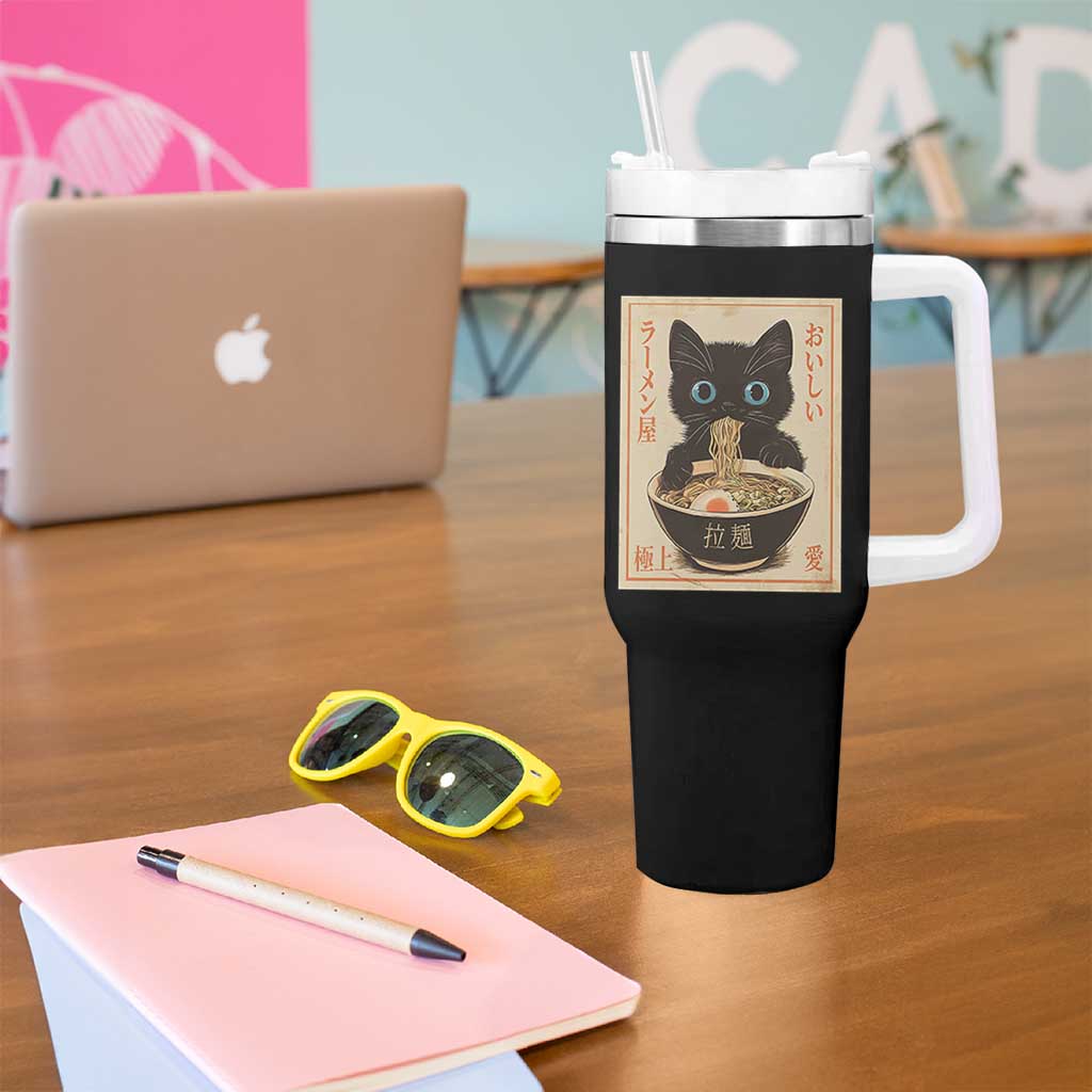 Vintage Kawaii Cat Ramen Graphic Tumbler With Handle Retro Japanese Anime Inspo - Wonder Print Shop