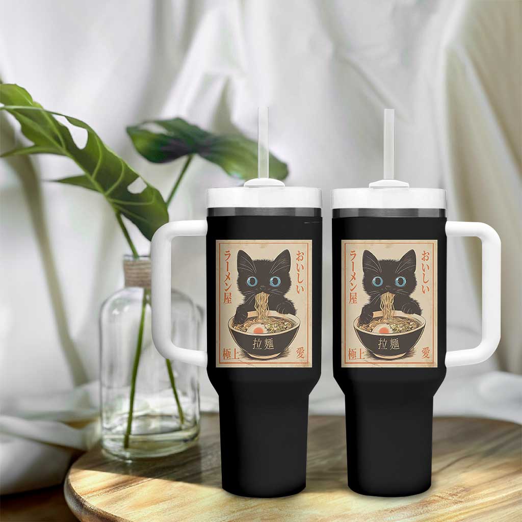 Vintage Kawaii Cat Ramen Graphic Tumbler With Handle Retro Japanese Anime Inspo - Wonder Print Shop