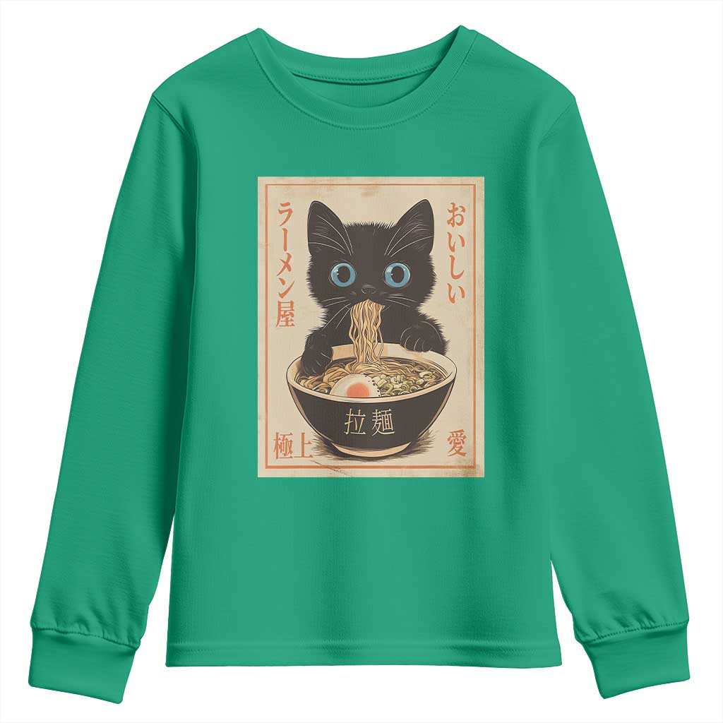 Vintage Kawaii Cat Ramen Graphic Youth Sweatshirt Retro Japanese Anime Inspo - Wonder Print Shop