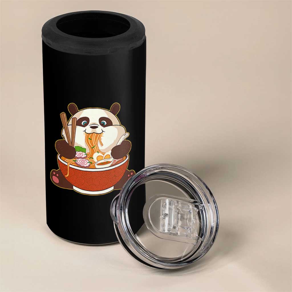 Kawaii Panda Eating Ramen Graphic 4 in 1 Can Cooler Tumbler Otaku Japanese Noodle Cute Anime Lover - Wonder Print Shop
