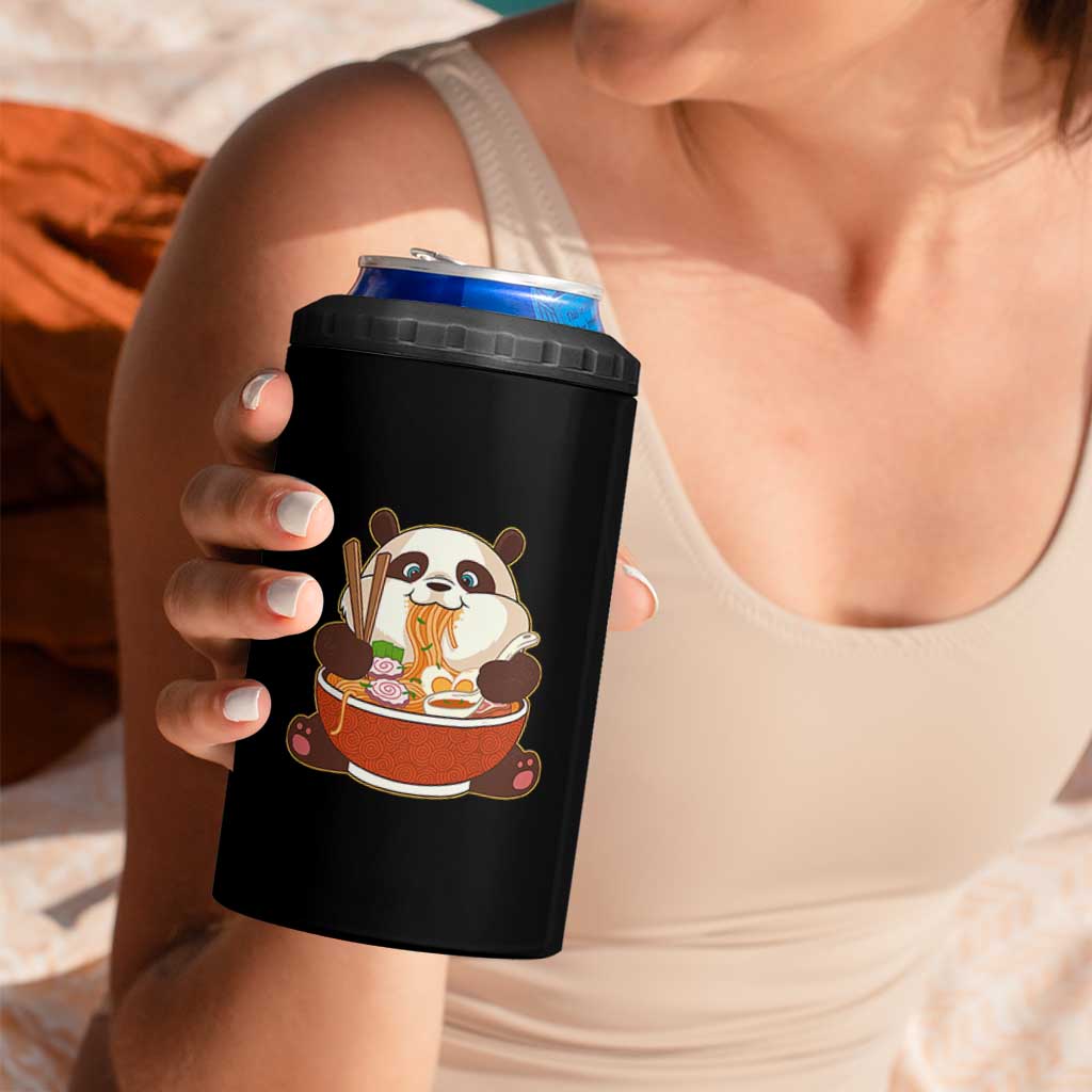 Kawaii Panda Eating Ramen Graphic 4 in 1 Can Cooler Tumbler Otaku Japanese Noodle Cute Anime Lover - Wonder Print Shop