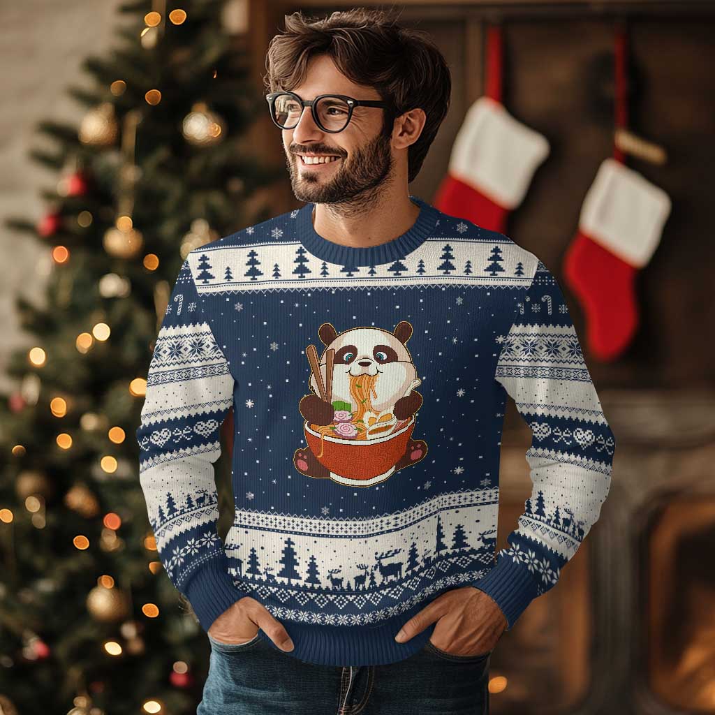 Kawaii Panda Eating Ramen Graphic Ugly Christmas Sweater Otaku Japanese Noodle Cute Anime Lover - Wonder Print Shop