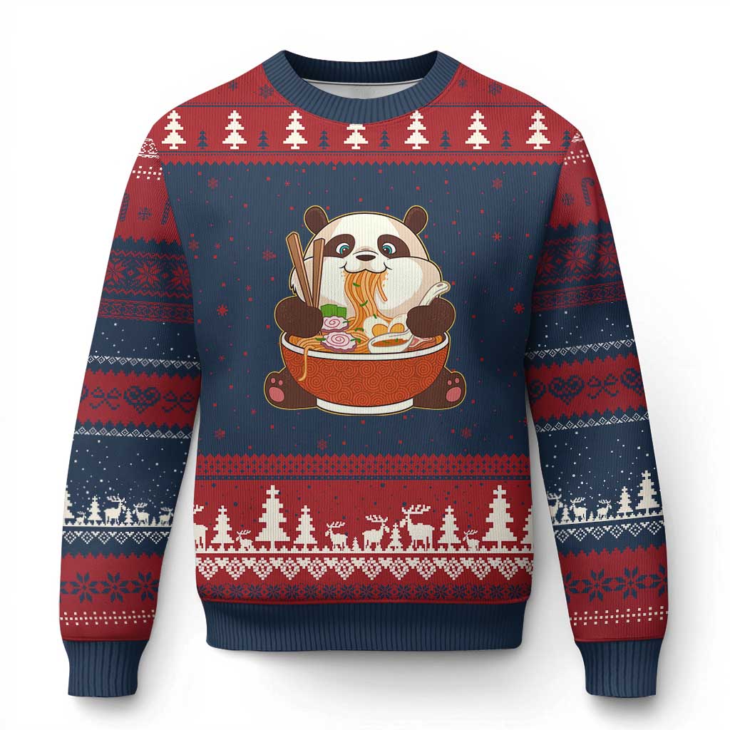 Kawaii Panda Eating Ramen Graphic Ugly Christmas Sweater Otaku Japanese Noodle Cute Anime Lover - Wonder Print Shop