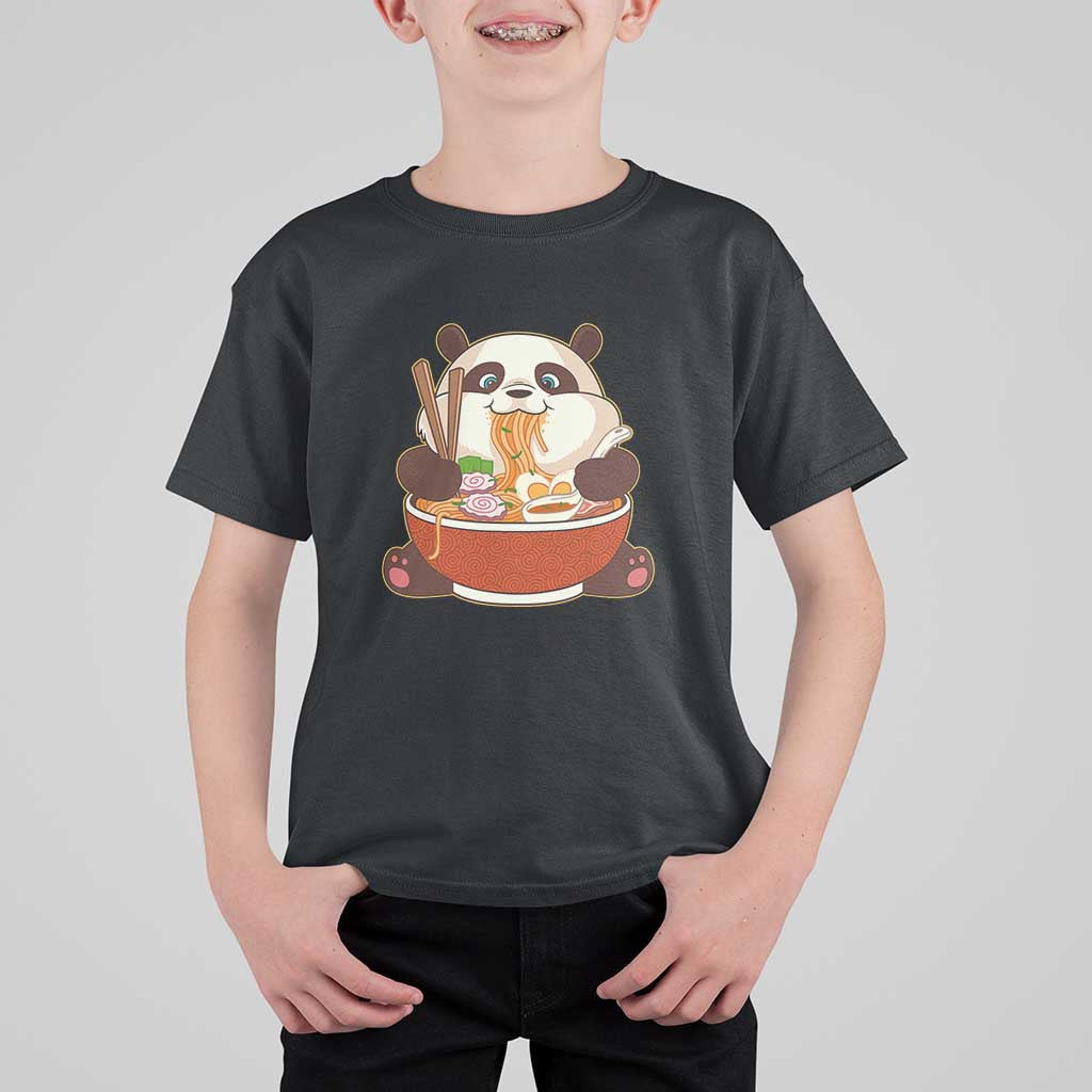 Kawaii Panda Eating Ramen Graphic T Shirt For Kid Otaku Japanese Noodle Cute Anime Lover - Wonder Print Shop