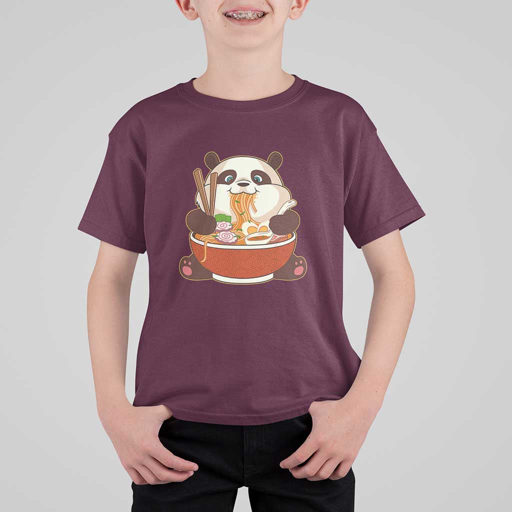 Kawaii Panda Eating Ramen Graphic T Shirt For Kid Otaku Japanese Noodle Cute Anime Lover - Wonder Print Shop