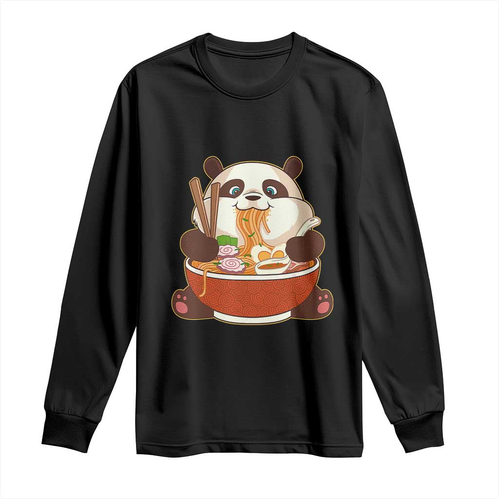 Kawaii Panda Eating Ramen Graphic Long Sleeve Shirt Otaku Japanese Noodle Cute Anime Lover - Wonder Print Shop