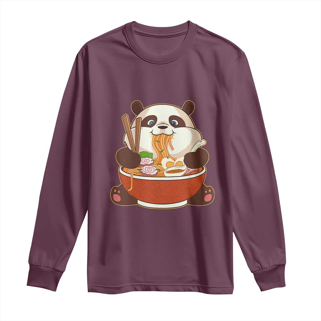 Kawaii Panda Eating Ramen Graphic Long Sleeve Shirt Otaku Japanese Noodle Cute Anime Lover - Wonder Print Shop