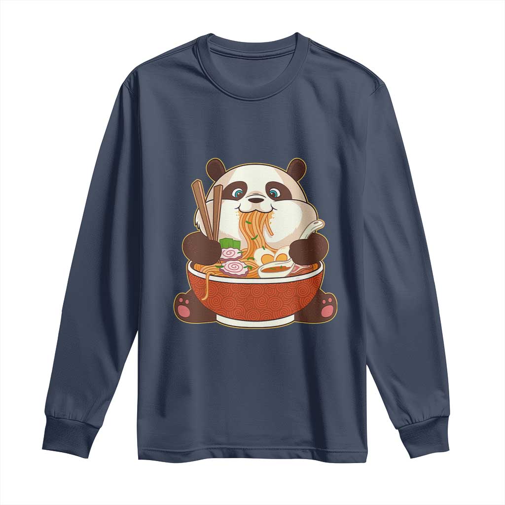 Kawaii Panda Eating Ramen Graphic Long Sleeve Shirt Otaku Japanese Noodle Cute Anime Lover - Wonder Print Shop