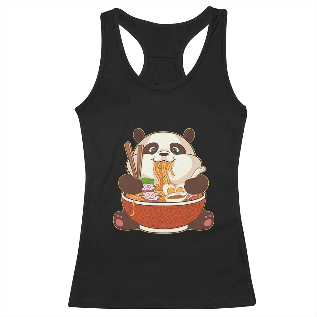 Kawaii Panda Eating Ramen Graphic Racerback Tank Top Otaku Japanese Noodle Cute Anime Lover - Wonder Print Shop