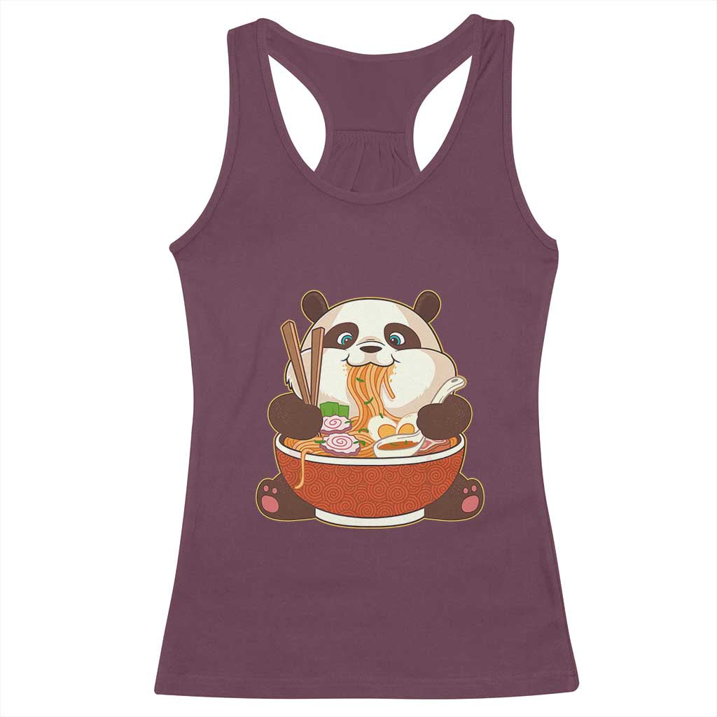 Kawaii Panda Eating Ramen Graphic Racerback Tank Top Otaku Japanese Noodle Cute Anime Lover - Wonder Print Shop