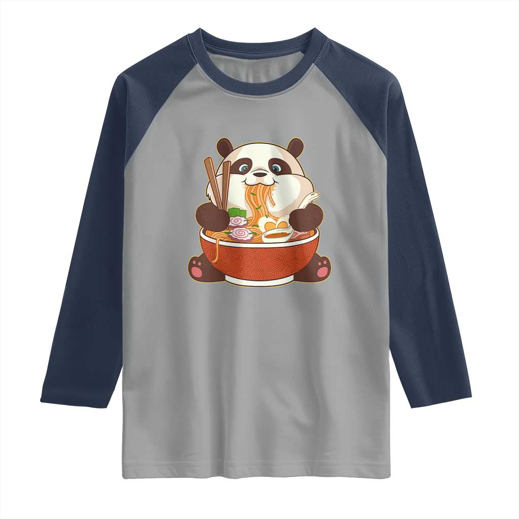 Kawaii Panda Eating Ramen Graphic Raglan Shirt Otaku Japanese Noodle Cute Anime Lover - Wonder Print Shop