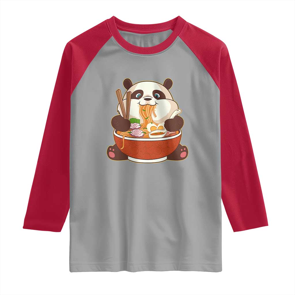Kawaii Panda Eating Ramen Graphic Raglan Shirt Otaku Japanese Noodle Cute Anime Lover - Wonder Print Shop