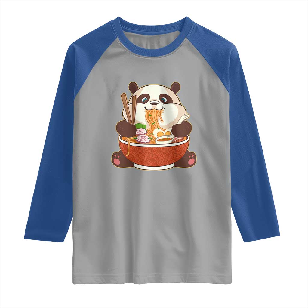 Kawaii Panda Eating Ramen Graphic Raglan Shirt Otaku Japanese Noodle Cute Anime Lover - Wonder Print Shop
