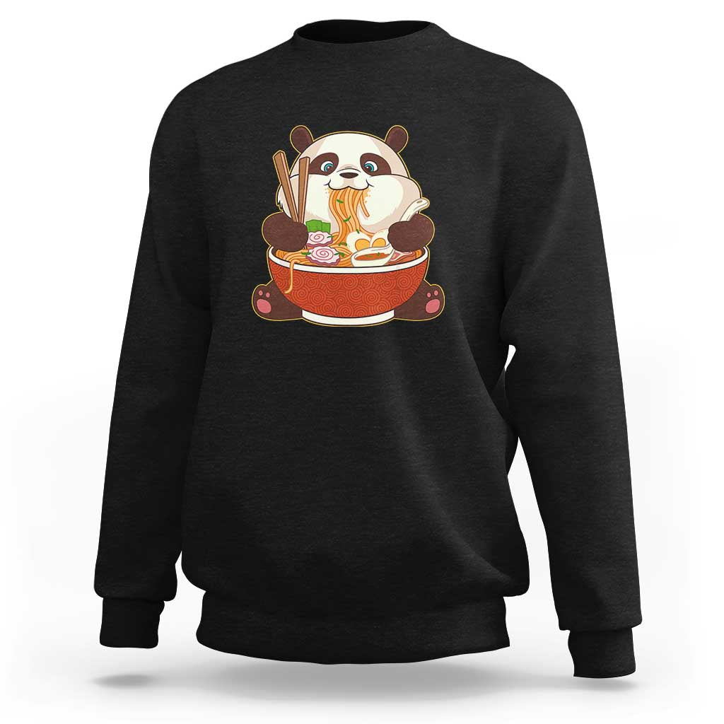 Kawaii Panda Eating Ramen Graphic Sweatshirt Otaku Japanese Noodle Cute Anime Lover - Wonder Print Shop