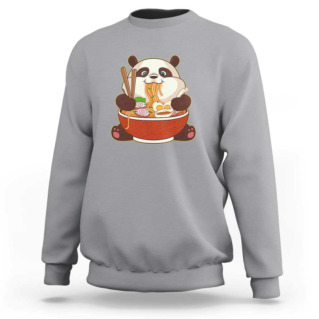 Kawaii Panda Eating Ramen Graphic Sweatshirt Otaku Japanese Noodle Cute Anime Lover - Wonder Print Shop
