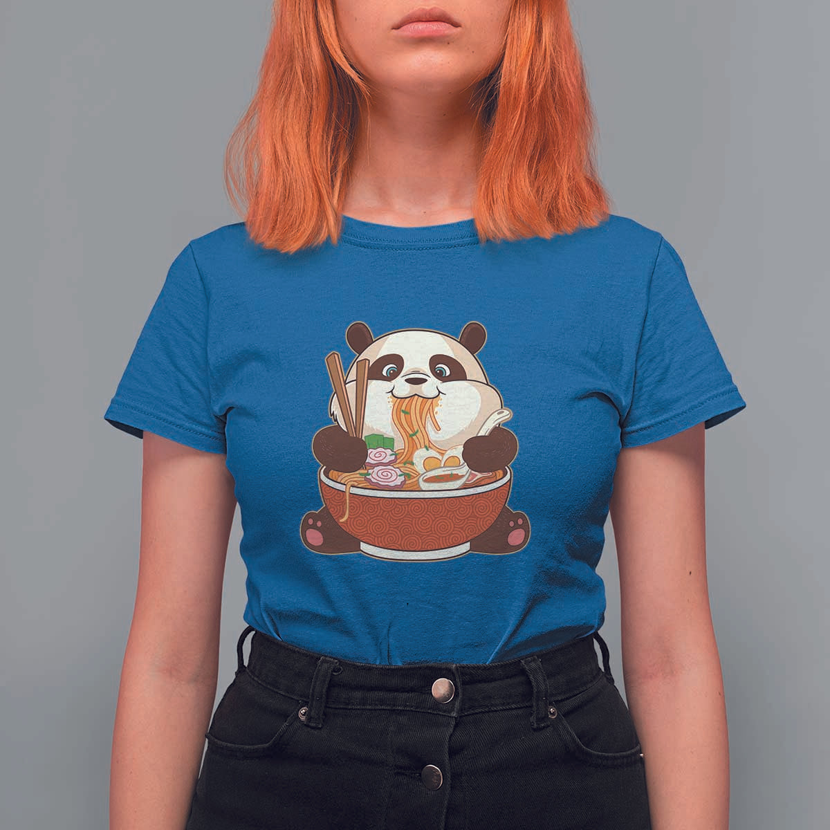 Kawaii Panda Eating Ramen Graphic T Shirt For Women Otaku Japanese Noodle Cute Anime Lover - Wonder Print Shop