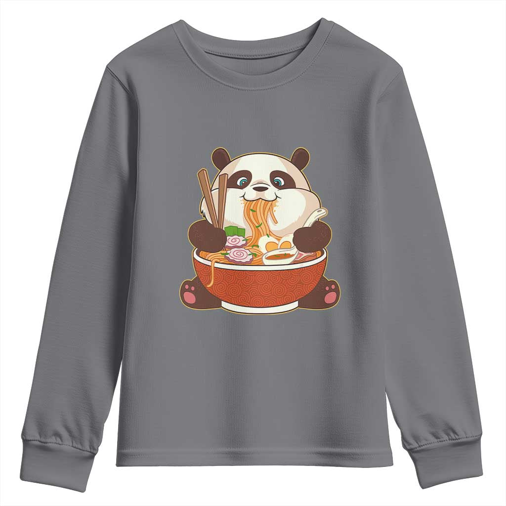 Kawaii Panda Eating Ramen Graphic Youth Sweatshirt Otaku Japanese Noodle Cute Anime Lover - Wonder Print Shop