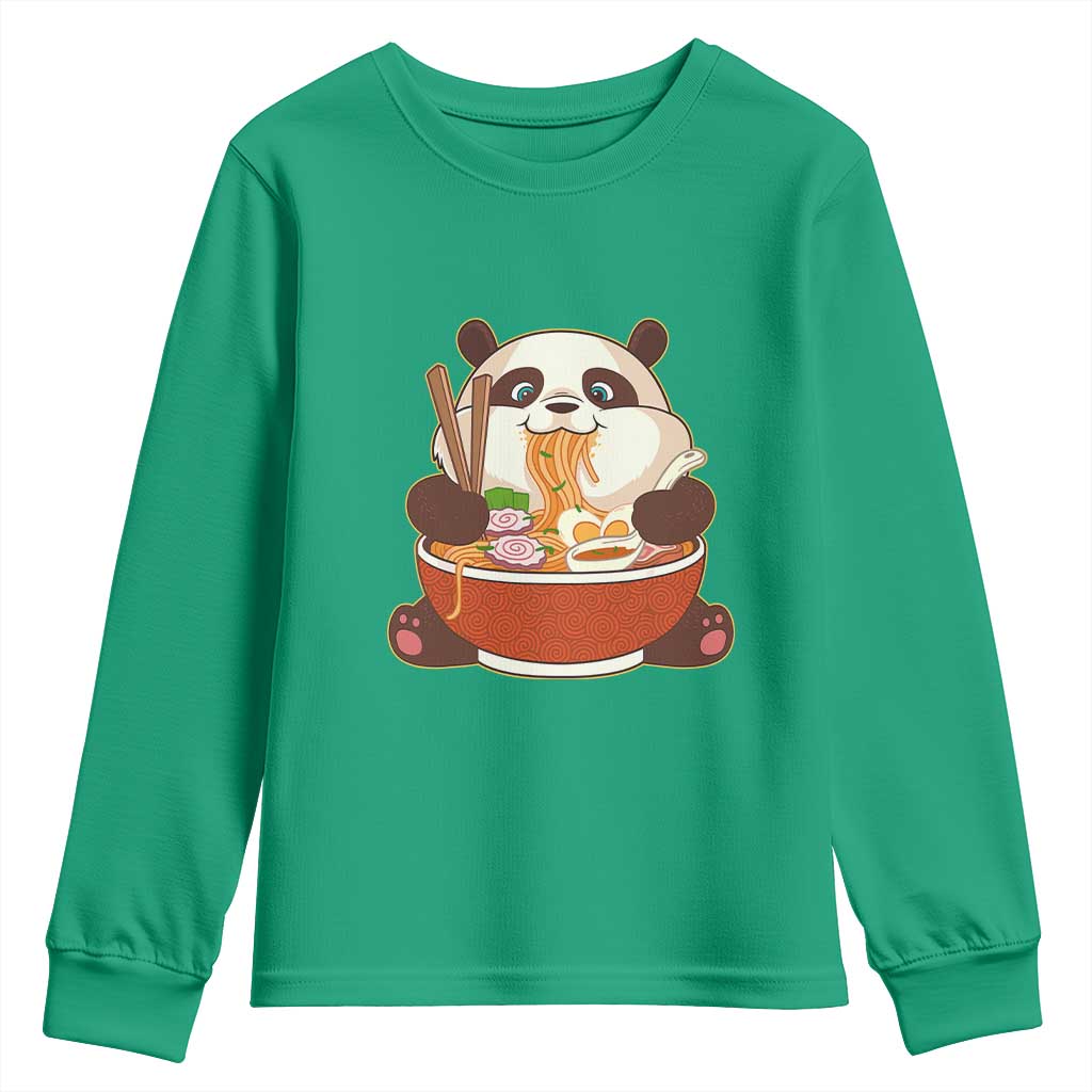 Kawaii Panda Eating Ramen Graphic Youth Sweatshirt Otaku Japanese Noodle Cute Anime Lover - Wonder Print Shop