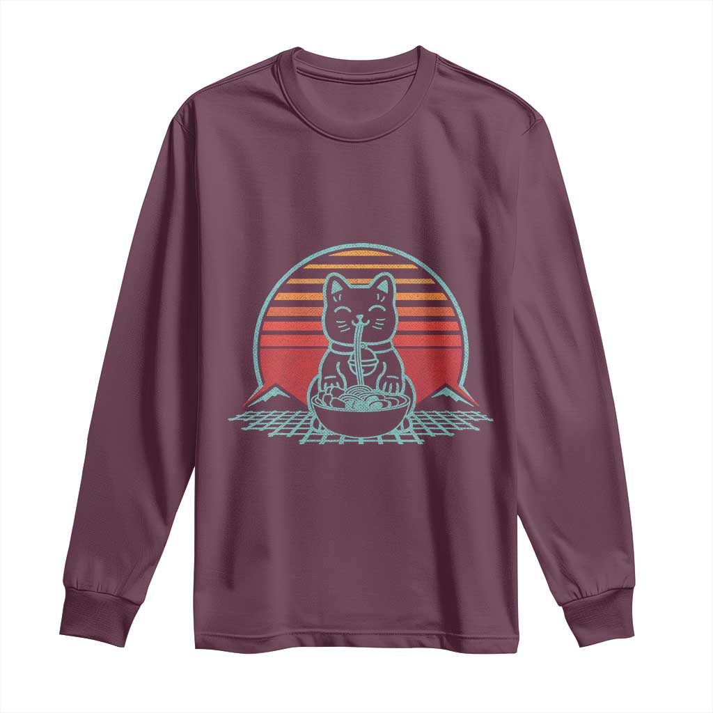Retro Kawaii Cat Ramen Long Sleeve Shirt Anime Otaku Japanese Noodles Lover Aesthetic