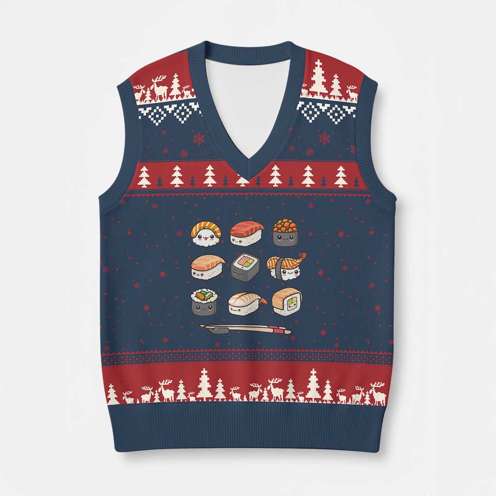 Kawaii Sushi Set V-Neck Knit Sweater Vest Japanese Food Lover Anime Otaku Manga - Wonder Print Shop