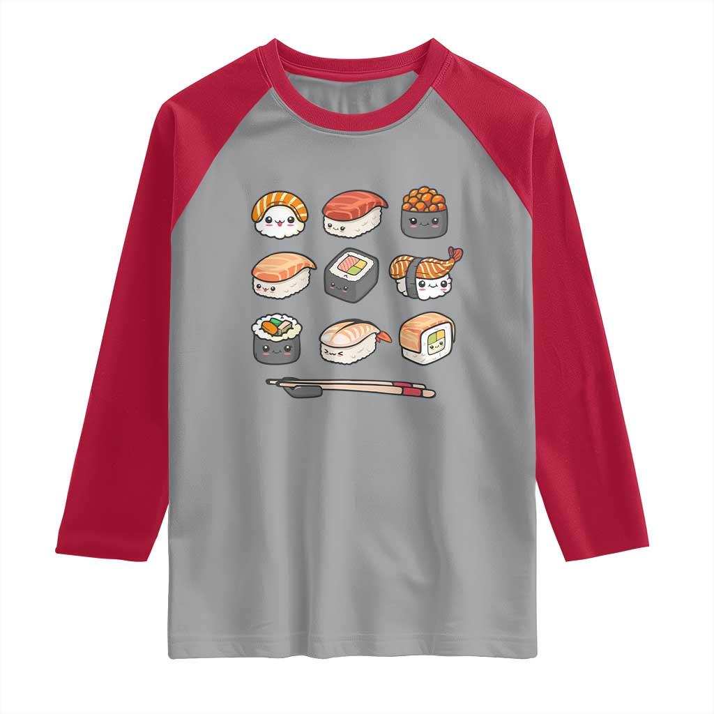 Kawaii Sushi Set Raglan Shirt Japanese Food Lover Anime Otaku Manga