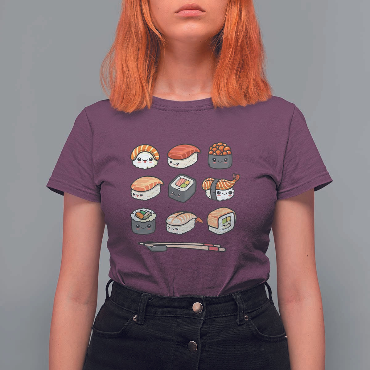Kawaii Sushi Set T Shirt For Women Japanese Food Lover Anime Otaku Manga