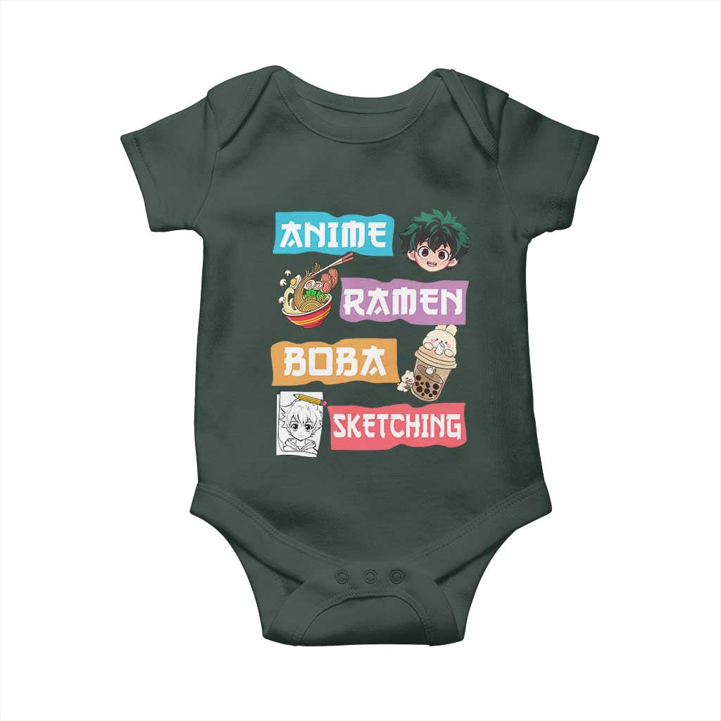 Anime Ramen Boba Sketching Baby Onesie Kawaii Otaku Anime Manga Japanese Pop Culture Cute Graphic