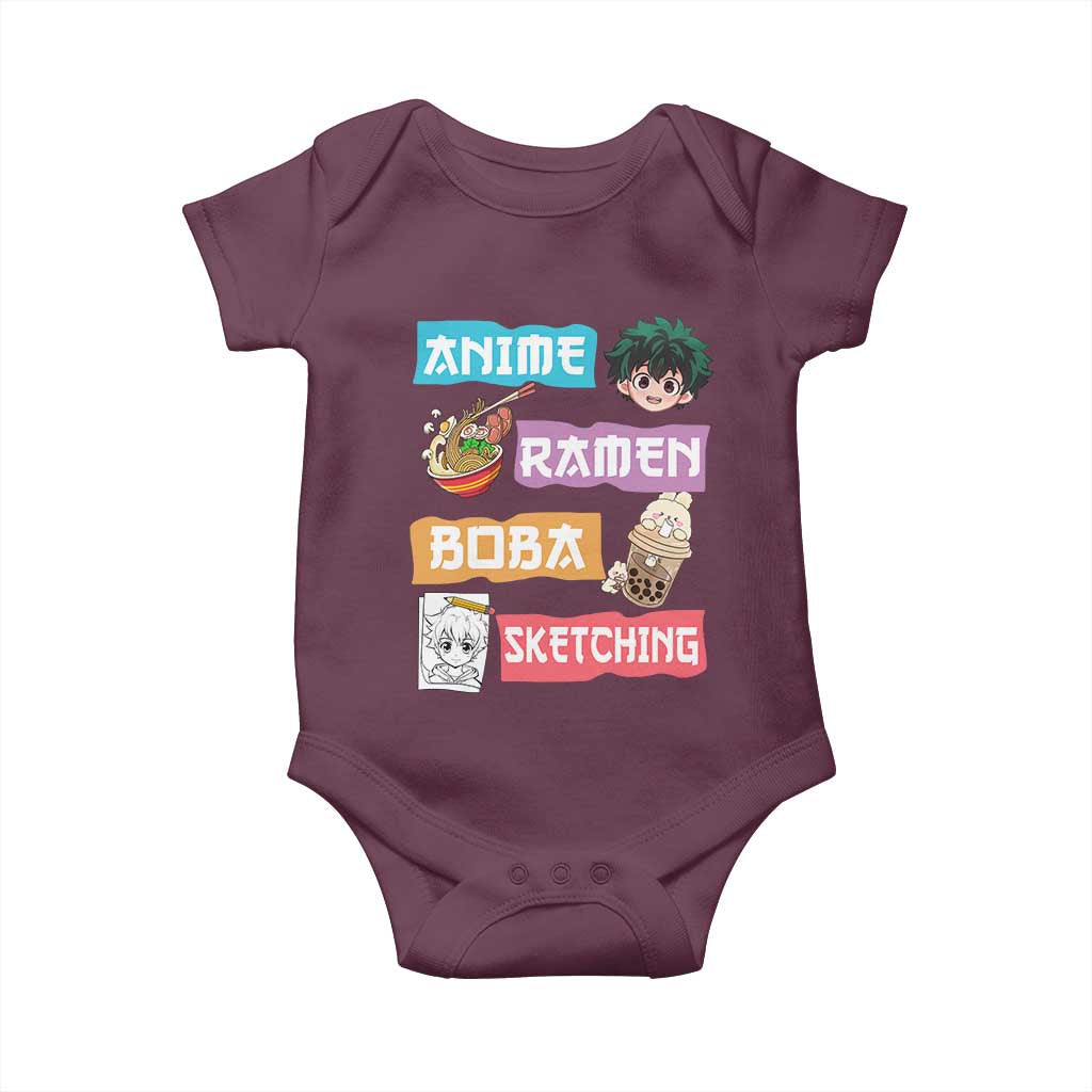 Anime Ramen Boba Sketching Baby Onesie Kawaii Otaku Anime Manga Japanese Pop Culture Cute Graphic