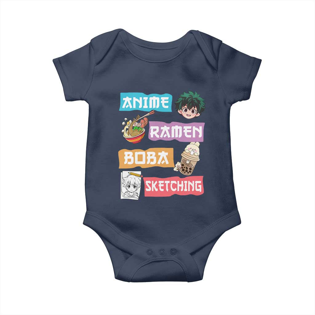 Anime Ramen Boba Sketching Baby Onesie Kawaii Otaku Anime Manga Japanese Pop Culture Cute Graphic