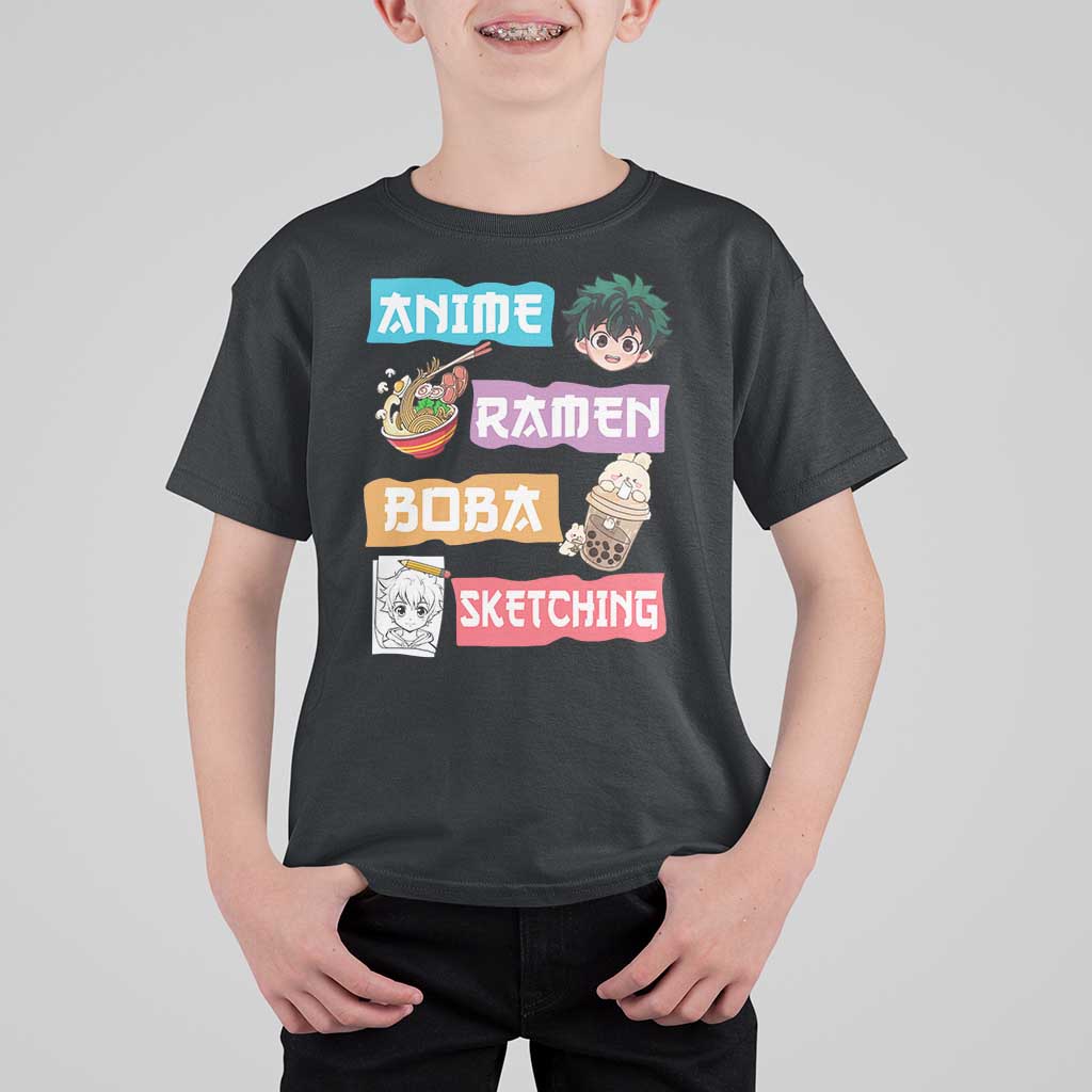 Anime Ramen Boba Sketching T Shirt For Kid Kawaii Otaku Anime Manga Japanese Pop Culture Cute Graphic - Wonder Print Shop
