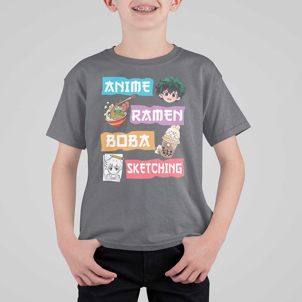 Anime Ramen Boba Sketching T Shirt For Kid Kawaii Otaku Anime Manga Japanese Pop Culture Cute Graphic - Wonder Print Shop