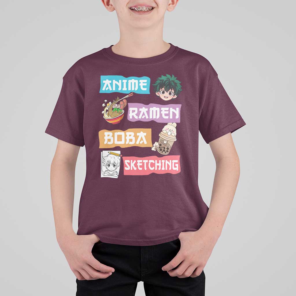 Anime Ramen Boba Sketching T Shirt For Kid Kawaii Otaku Anime Manga Japanese Pop Culture Cute Graphic - Wonder Print Shop