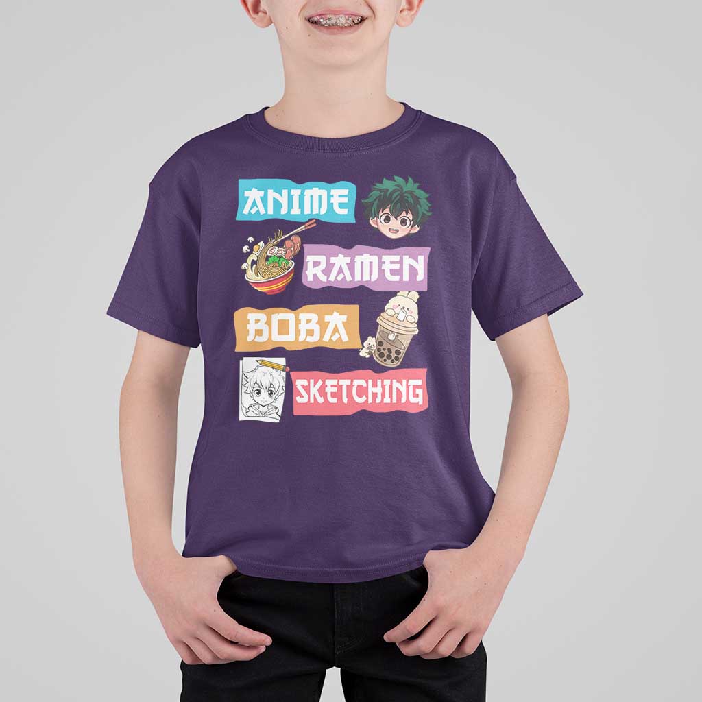 Anime Ramen Boba Sketching T Shirt For Kid Kawaii Otaku Anime Manga Japanese Pop Culture Cute Graphic - Wonder Print Shop