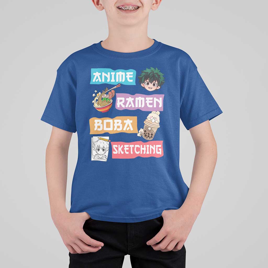Anime Ramen Boba Sketching T Shirt For Kid Kawaii Otaku Anime Manga Japanese Pop Culture Cute Graphic - Wonder Print Shop