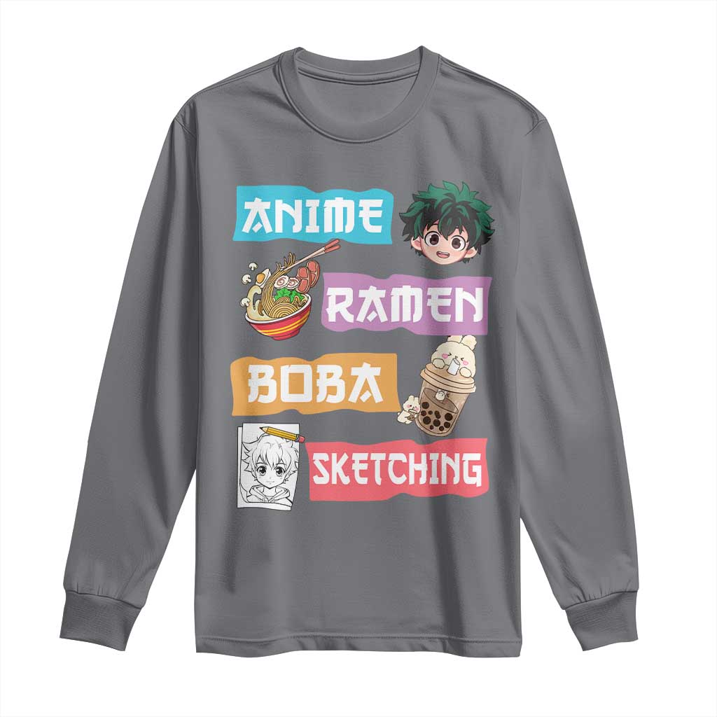 Anime Ramen Boba Sketching Long Sleeve Shirt Kawaii Otaku Anime Manga Japanese Pop Culture Cute Graphic