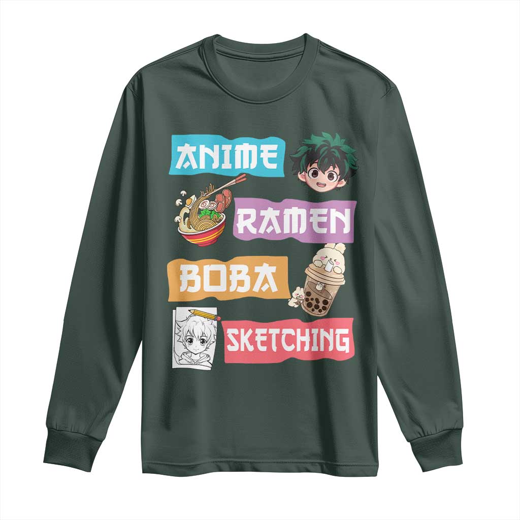 Anime Ramen Boba Sketching Long Sleeve Shirt Kawaii Otaku Anime Manga Japanese Pop Culture Cute Graphic
