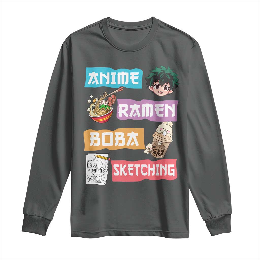 Anime Ramen Boba Sketching Long Sleeve Shirt Kawaii Otaku Anime Manga Japanese Pop Culture Cute Graphic
