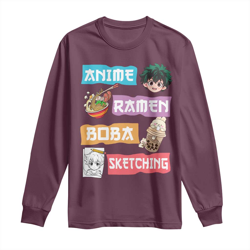 Anime Ramen Boba Sketching Long Sleeve Shirt Kawaii Otaku Anime Manga Japanese Pop Culture Cute Graphic