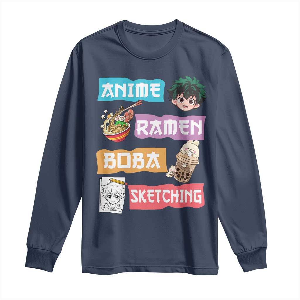 Anime Ramen Boba Sketching Long Sleeve Shirt Kawaii Otaku Anime Manga Japanese Pop Culture Cute Graphic