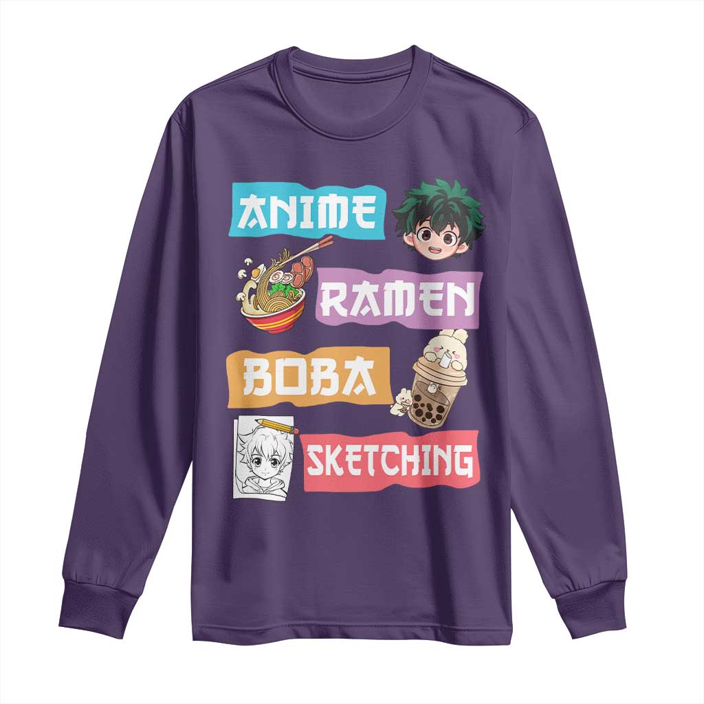 Anime Ramen Boba Sketching Long Sleeve Shirt Kawaii Otaku Anime Manga Japanese Pop Culture Cute Graphic