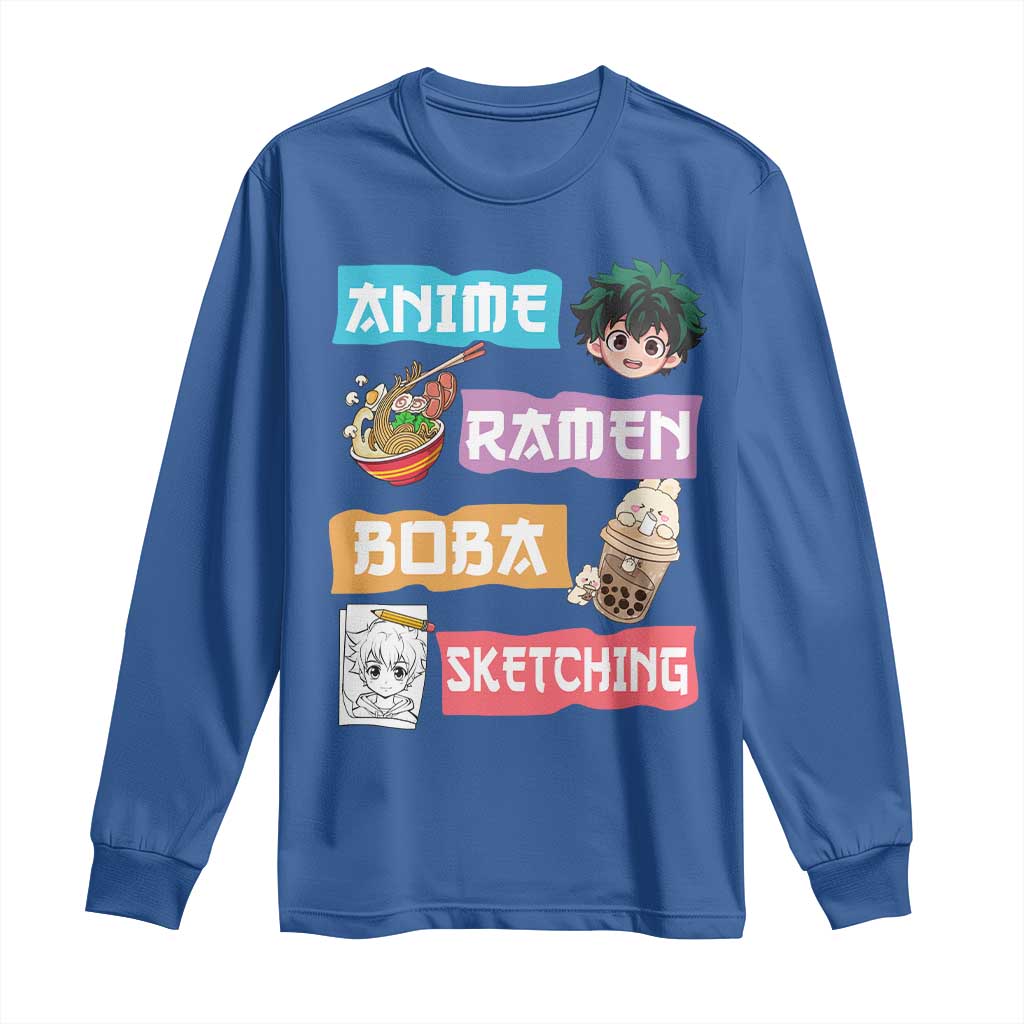 Anime Ramen Boba Sketching Long Sleeve Shirt Kawaii Otaku Anime Manga Japanese Pop Culture Cute Graphic